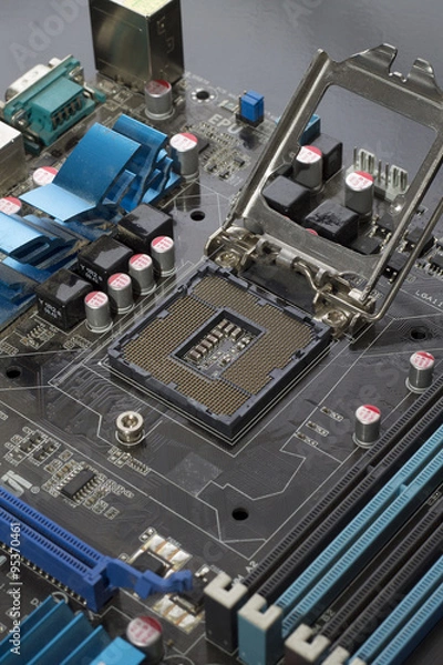 Fototapeta компьютер, материнская, плата, материнская плата, сокет, разъем, коннектор, процессор, зажим, чипсет, мощность, контакты