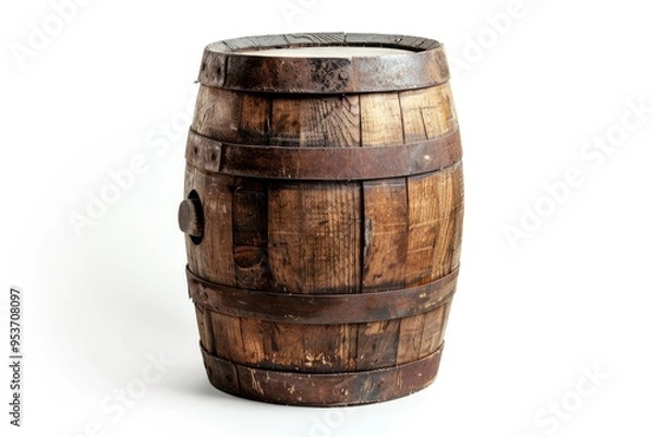 Fototapeta Wooden barrel isolated on a white background