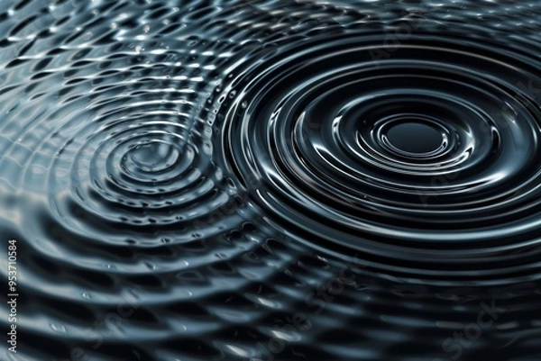 Fototapeta Close-up of ripples on water, with dark gray and black tones creating an abstract background