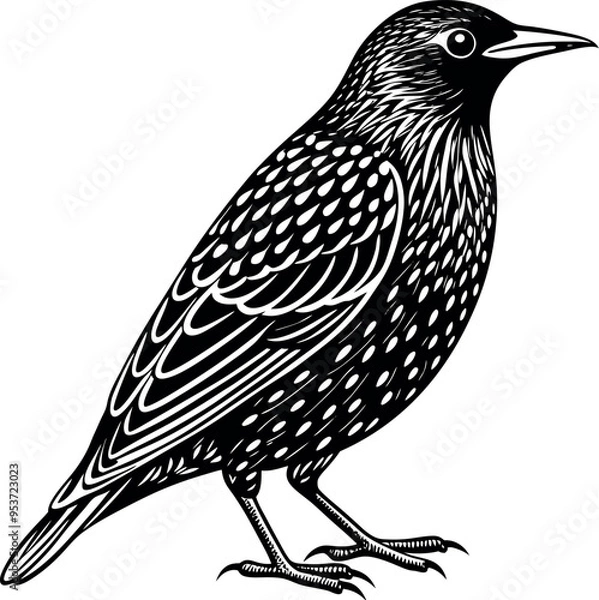 Obraz Common Starling bird with white background