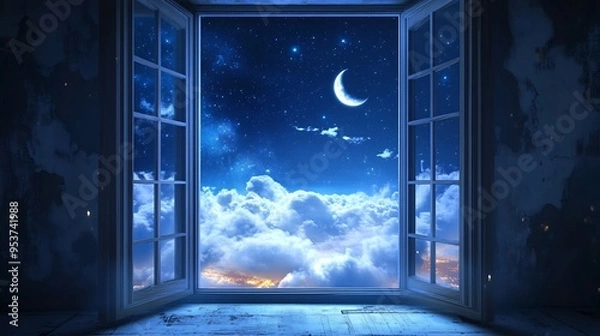 Fototapeta Night Sky View Through an Open Window