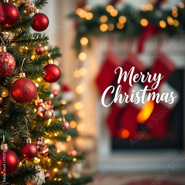 Obraz Christmas Tree Ornaments with Blurred Background