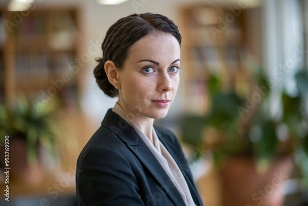 Fototapeta Businesswoman portrait. Confident businesswoman looking directly at the camera, with a professional and serious expression.