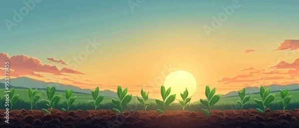 Fototapeta Precision planting techniques, sustainable and efficient farming, flat design illustration