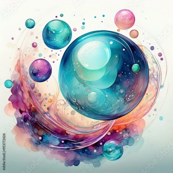 Obraz abstract watercolor background with bubbles