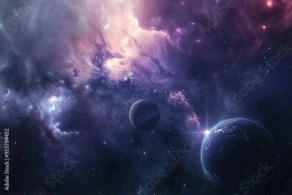 Fototapeta Cosmic Wonder - Planets and Nebulae in a Stellar Dance