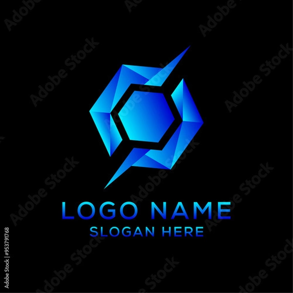 Fototapeta Abstract hexagon tech logo vector. Creative geometric logo design concept.