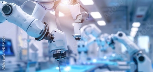 Obraz Robotic Arms in a Factory Setting