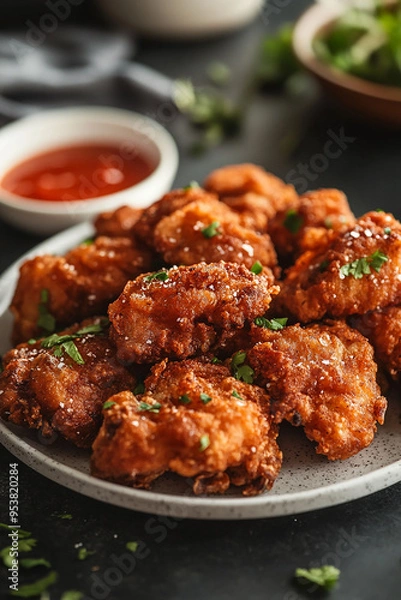 Obraz fried crispy prawn on a plate closeup shot generated by AI