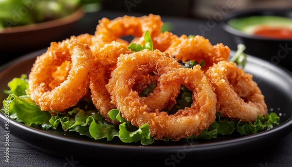Fototapeta fried crispy prawn on a plate closeup shot generated by AI
