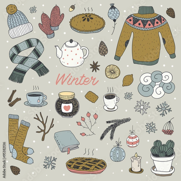 Obraz hand drawn vector winter seamless pattern