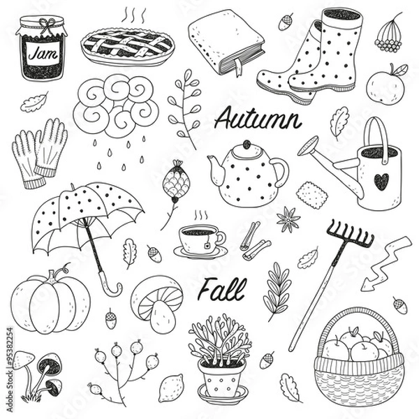 Obraz colorful hand drawn vector fall set