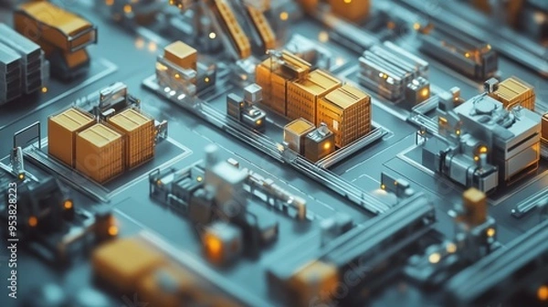 Fototapeta Miniature Model of a Cityscape with Industrial Buildings and Vehicles
