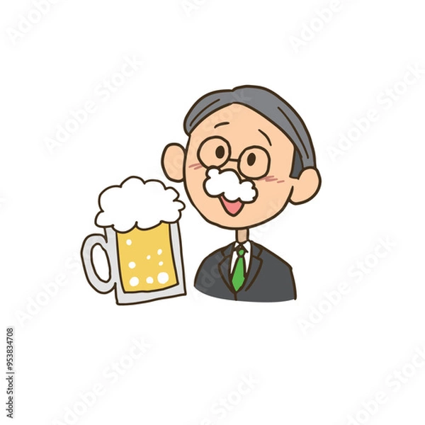 Obraz 口に泡をつけてビールを飲む