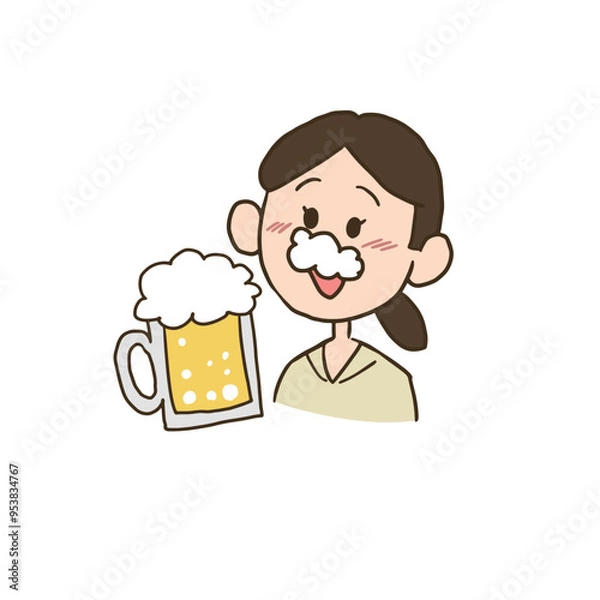 Obraz 口に泡をつけてビールを飲む