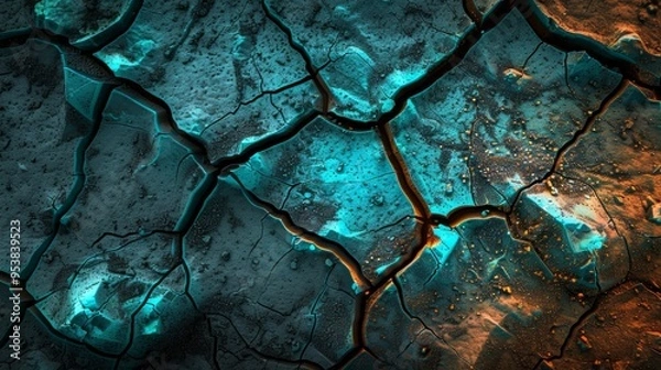 Fototapeta Cracked earth texture with neon. Generative AI