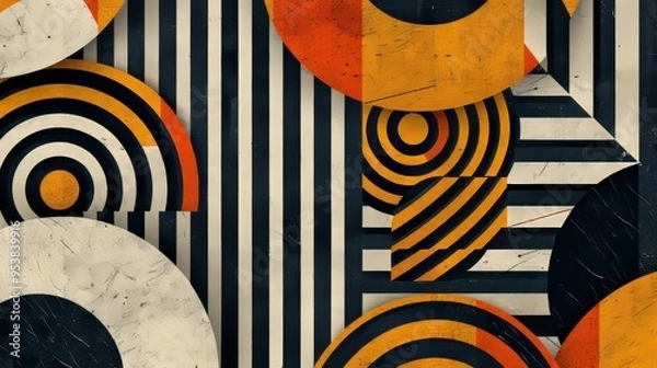 Fototapeta Geometric patterns with a grainy overlay, abstract banner. Generative AI.