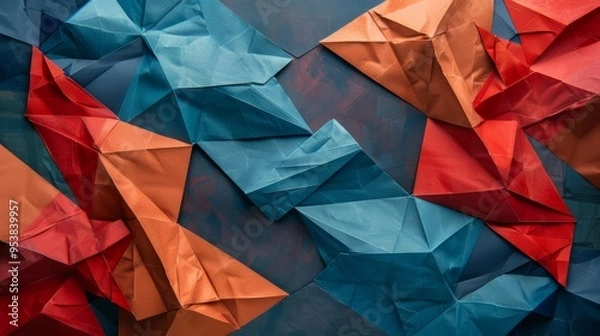 Fototapeta Geometric origami patterns with paper texture, abstract banner. Generative AI