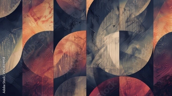 Fototapeta Geometric patterns with a grainy overlay, abstract banner. Generative AI.