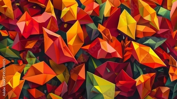 Fototapeta Geometric representation of fall, angular shapes in autumn colors, abstract banner. Generative AI