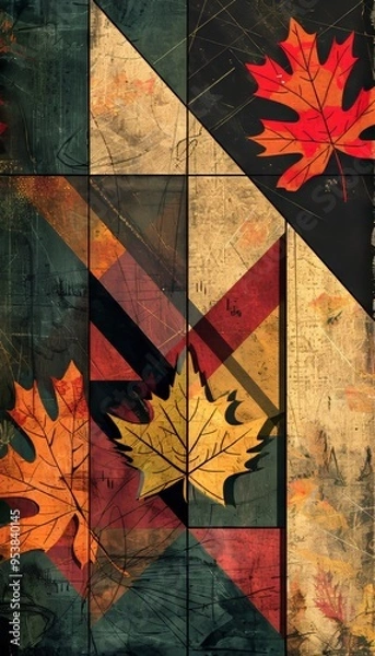 Fototapeta Geometric representation of fall, angular shapes in autumn colors, abstract banner. Generative AI