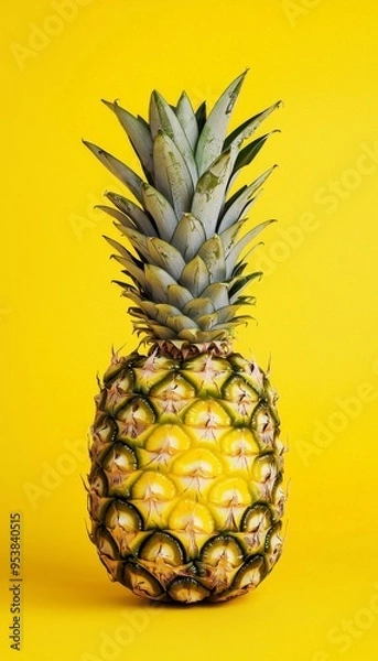 Fototapeta Ananas, tropical vibes, minimalistic design, simple composition, yellow. Generative AI