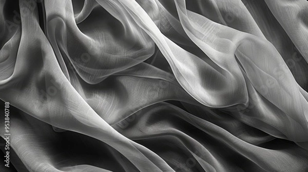 Fototapeta Soft fabric folds in monochromatic tones. Grey abstract banner. Generative AI.