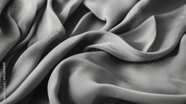 Fototapeta Soft fabric folds in monochromatic tones. Grey, abstract banner. Generative AI