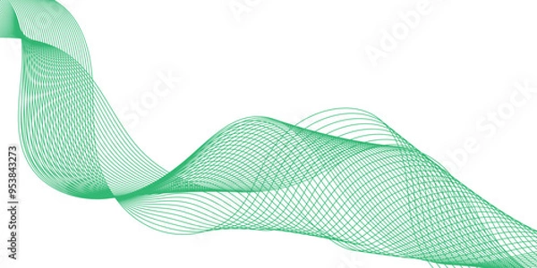 Fototapeta Abstract vector background with green wavy lines. green wave background. Design element for technology, science, modern concept. Wave lines motion vector design