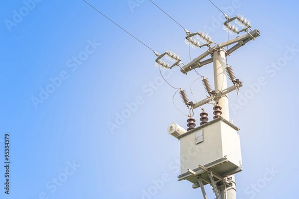 Obraz Electric transformer on electric pole