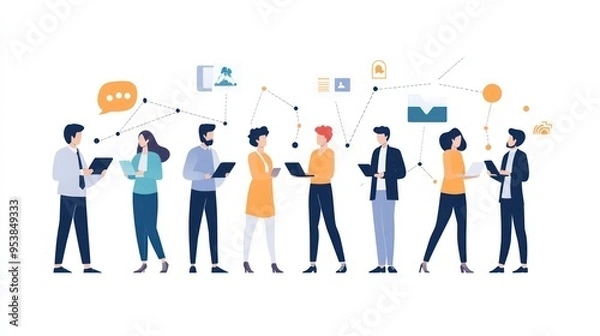 Obraz Group of Diverse Professionals Collaborating with Technology