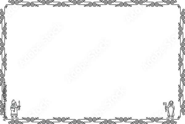 Obraz Rectangular Frame - Celtic Curved Lines Border - Viking Warriors