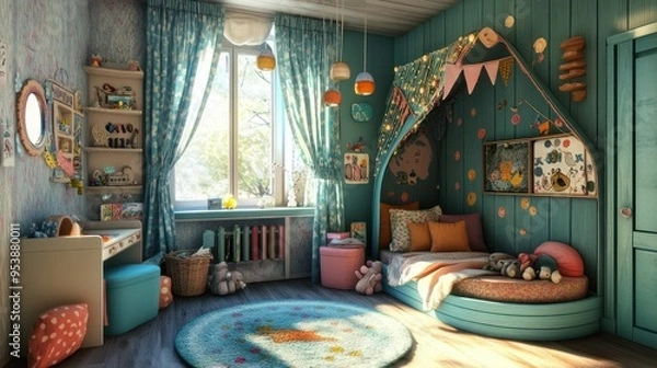 Obraz A Child's Room with a Bed Shaped Like a Treehouse
