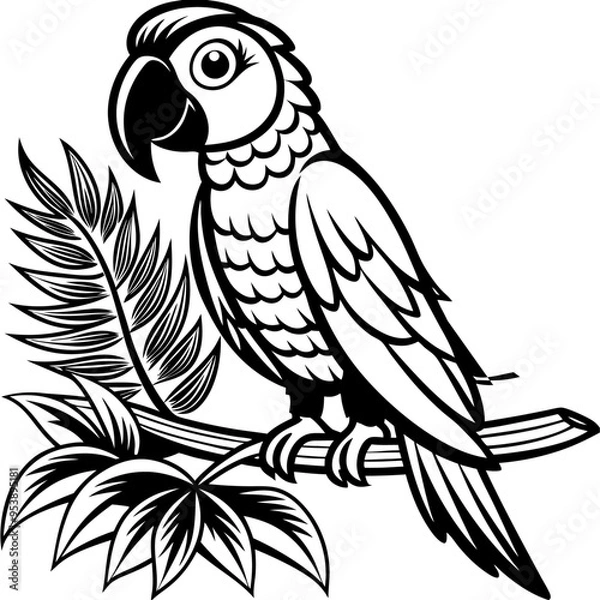 Fototapeta Cheerful Parrot Perched on a Tropical Branch Latest and Premium Vector Design and illustration