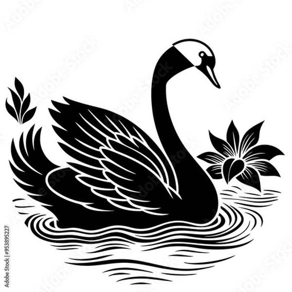 Fototapeta An Elegant Swan Gliding Across a Serene Lake Vector Design and illustration