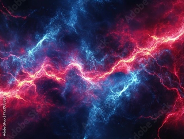 Fototapeta Red and Blue Abstract Background with Lightning