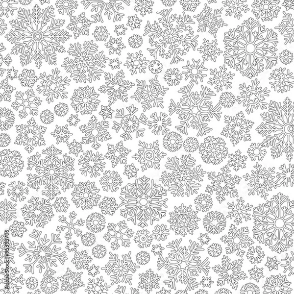 Fototapeta Christmas frame from snowflakes Pattern for coloring book.