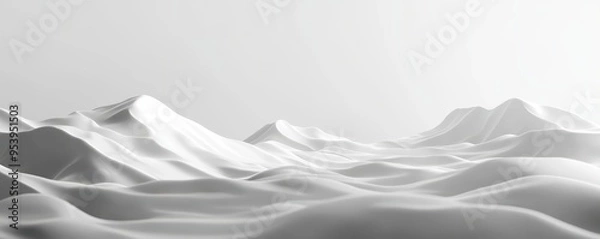 Obraz Minimalistic landscape of monochrome mountains and valleys, depicting serene and smooth white surfaces under soft light.