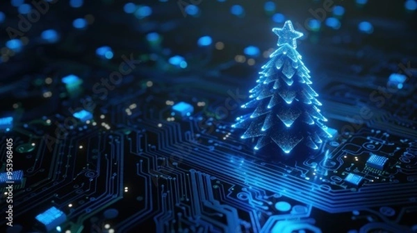 Obraz Digital Christmas Tree on Circuit Board