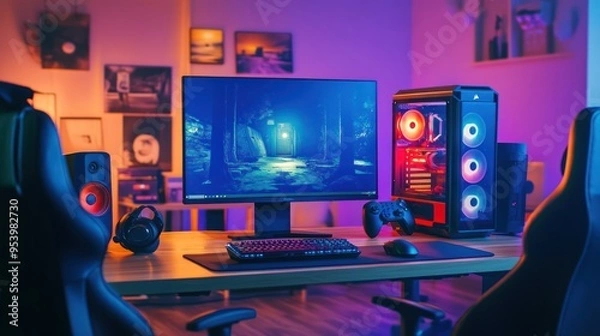 Obraz Gaming Setup with RGB Lighting