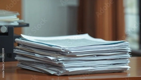 Obraz Isolated Transparent Background of a Messy Administrative Work Pile