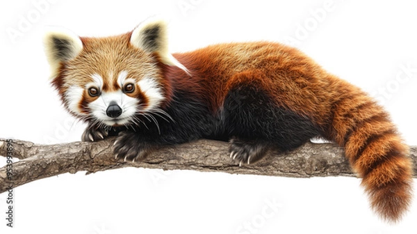 Fototapeta portrait of a red panda perched on a branch, Branch Perch Portrait, Red Panda Sitting, Detailed Portrait, Red Panda in a Branch Perch, Portrait of a Red Panda Perched, on a transparent backgrounds