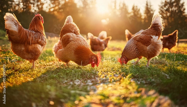 Obraz Free-Range Hens at Sunset