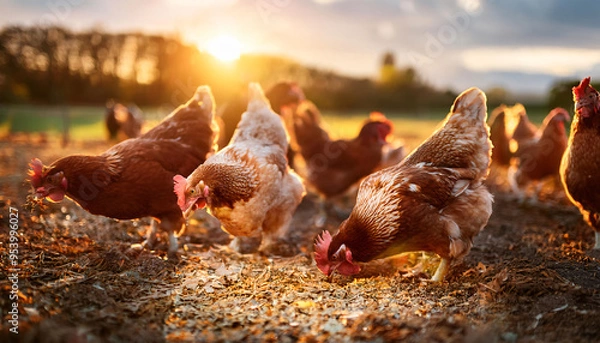 Obraz Free-Range Hens at Sunset