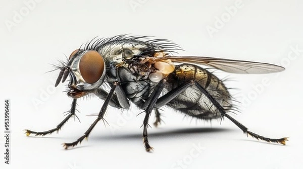 Obraz Close-up of a Fly on a White Background.