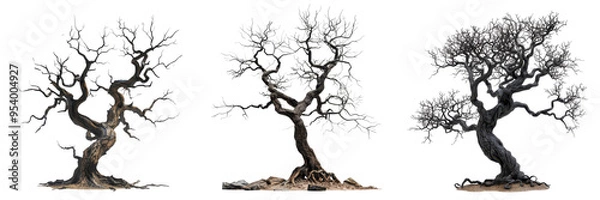 Fototapeta Three dead trees isolated transparent background
