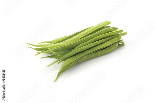 Obraz Fresh green cluster beans on white background shot in studio.