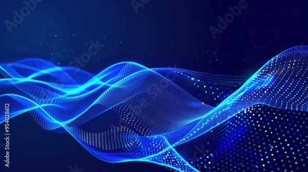 Fototapeta Abstract Blue Wave with Glowing Particles