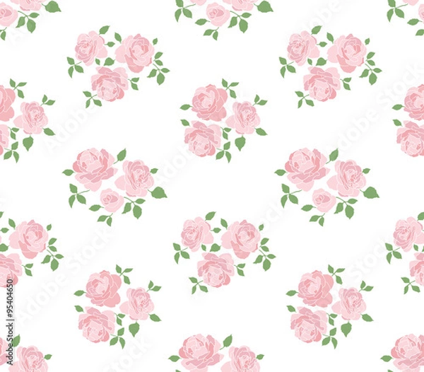 Fototapeta Light hand drawn rustic pattern with roses