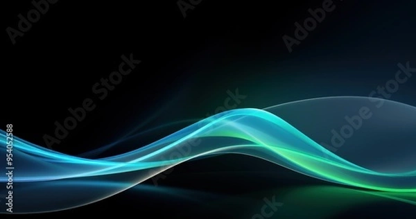 Fototapeta A smooth, flowing abstract design featuring vibrant blue and green waves against a dark background, ideal for digital art or backgrounds.